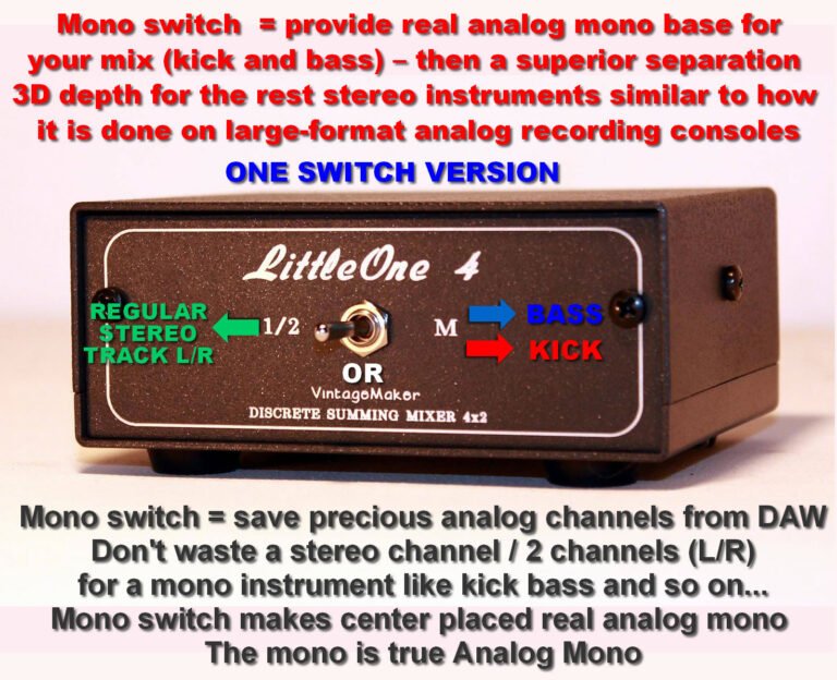 analog mono summing box mixer for M-Audio – Audient – RME – Apogee – Behringer – Tascam – Roland – Prism – Presonus – Focusrite – Motu – Antelope