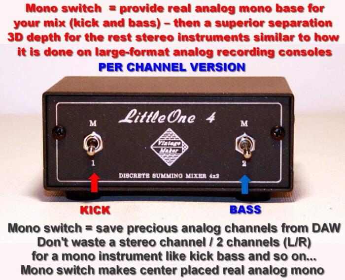 LT4 stm per ch analog mono switch summing mixer for M-Audio, Audient, RME, Apogee, Behringer, Tascam, Roland, Prism, Presonus, Focusrite, Motu, Antelope