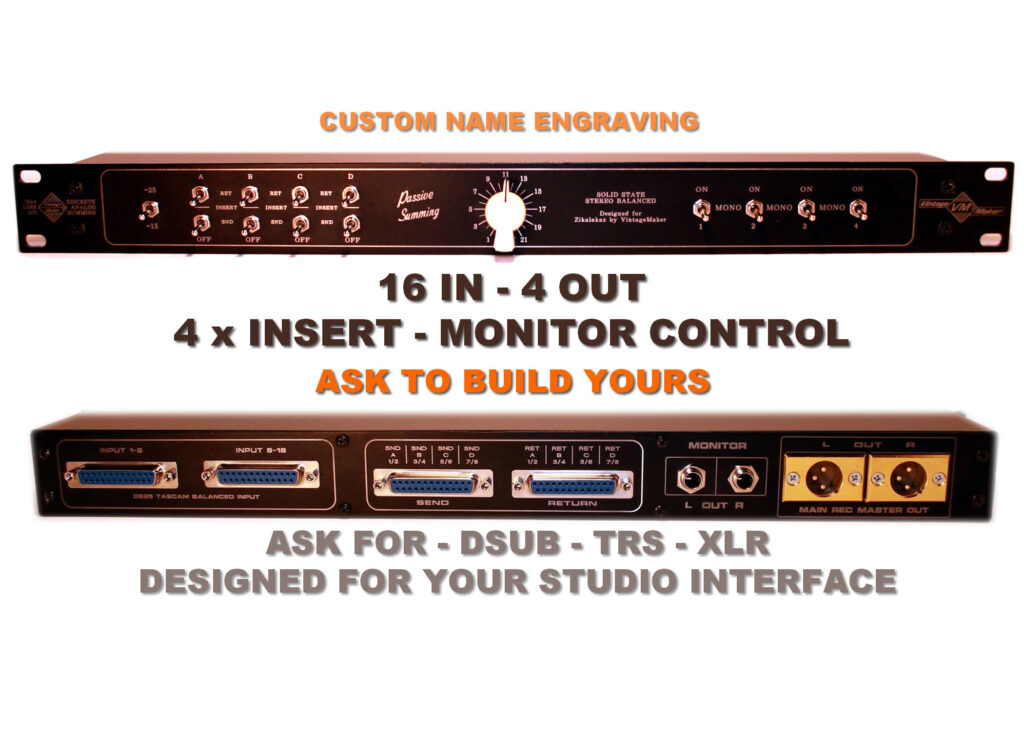 16-ch Summing Mixer - Vol Control - 4 x Master Insert