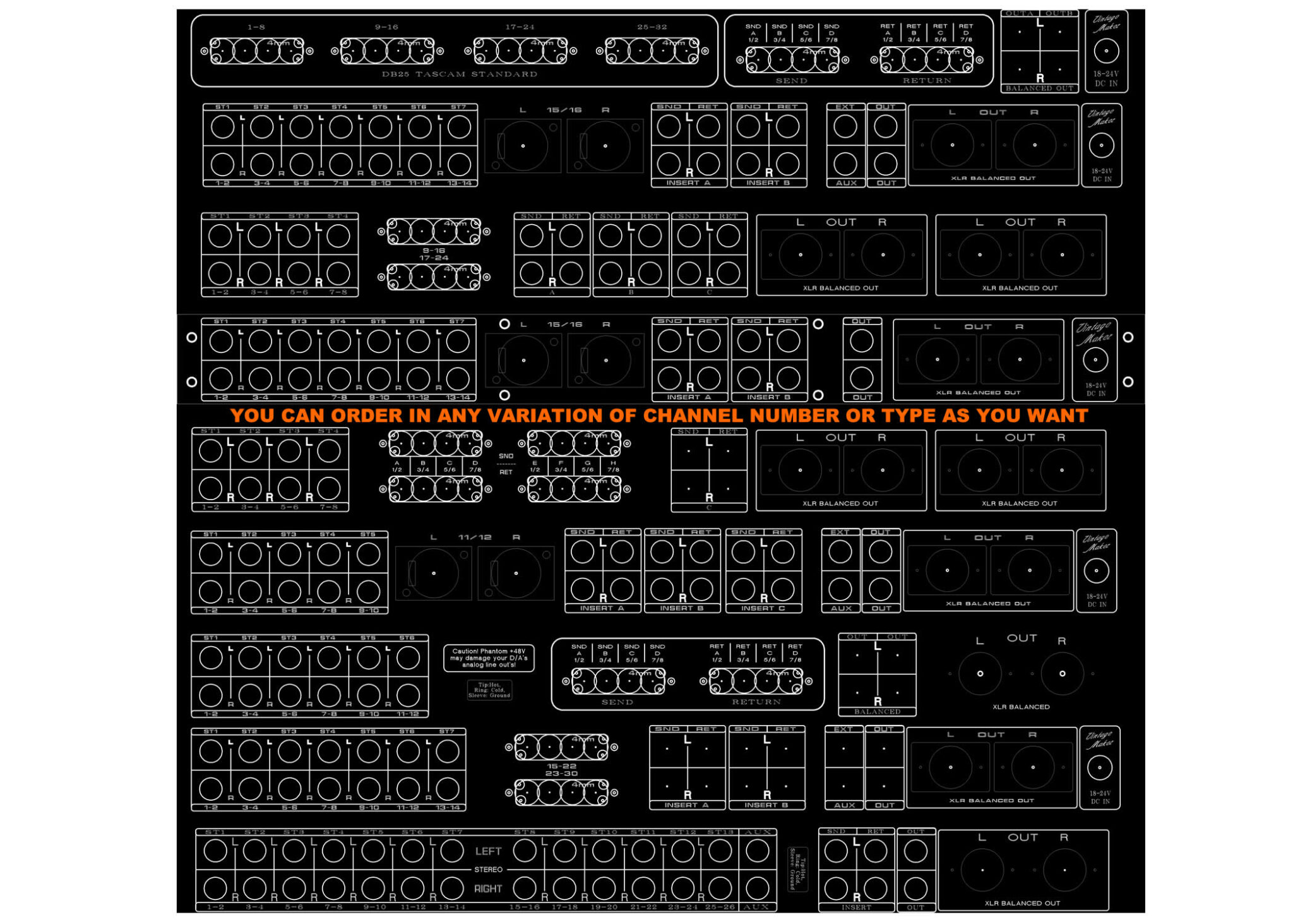 16 In - 2 or 4 Out Analog Passive Studio Summing Mixer DSUB -TRS or XLR ...