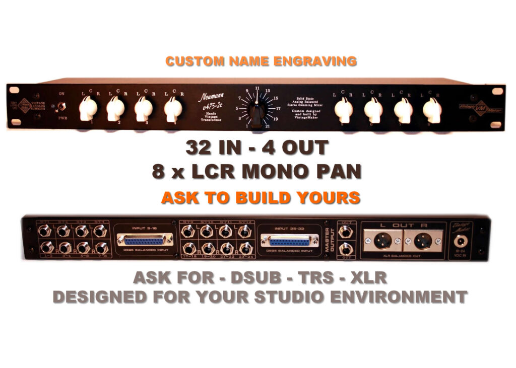 32 Channel Neumann Summing with 8 x LCR Mono Pan switch