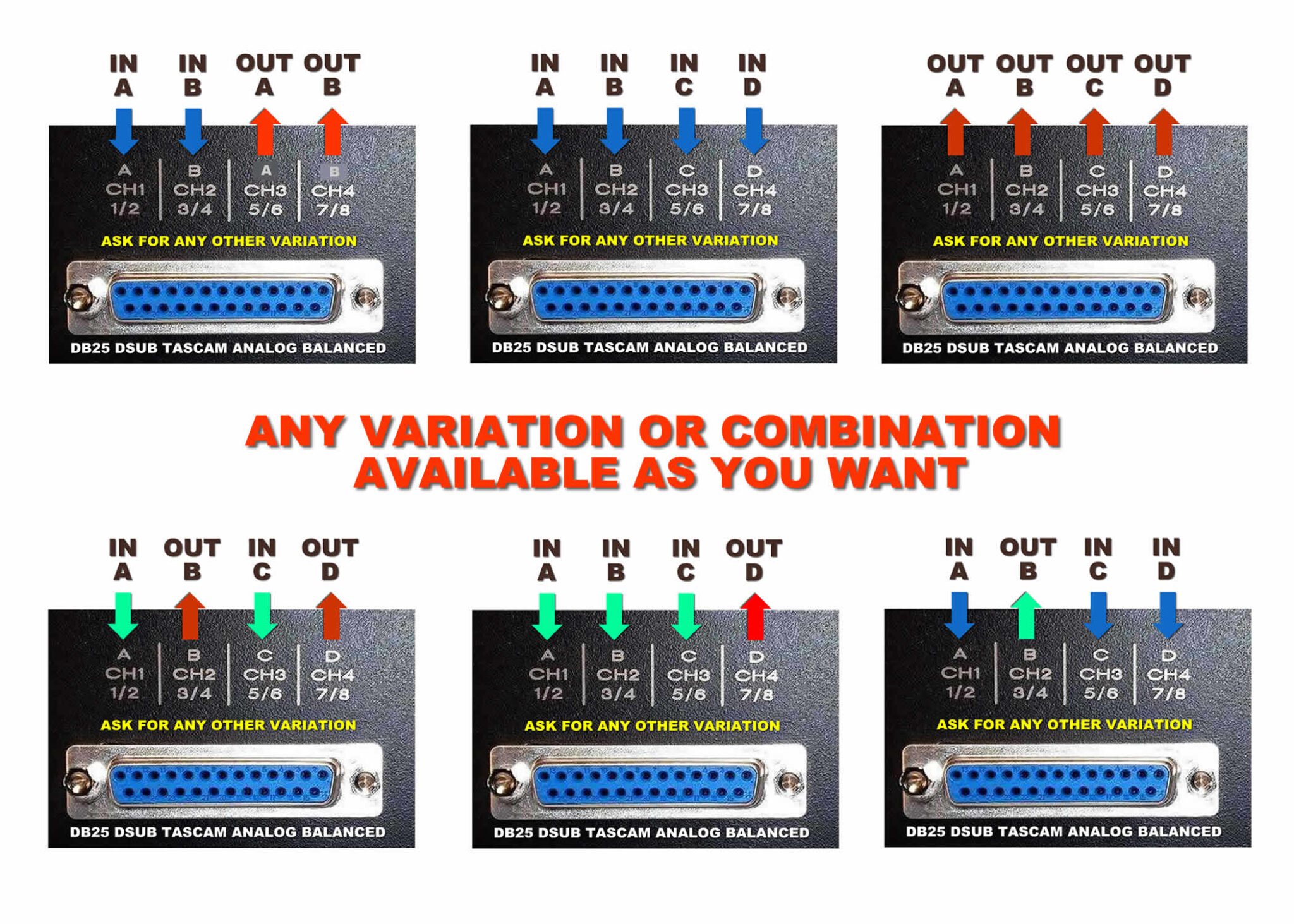 4 In - 4 Out Analog Studio Switch - DSUB-TRS-XLR (select audio connection)