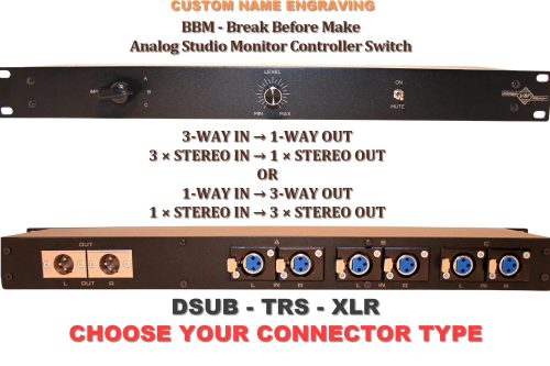 1U 3 way in studio monitor controller