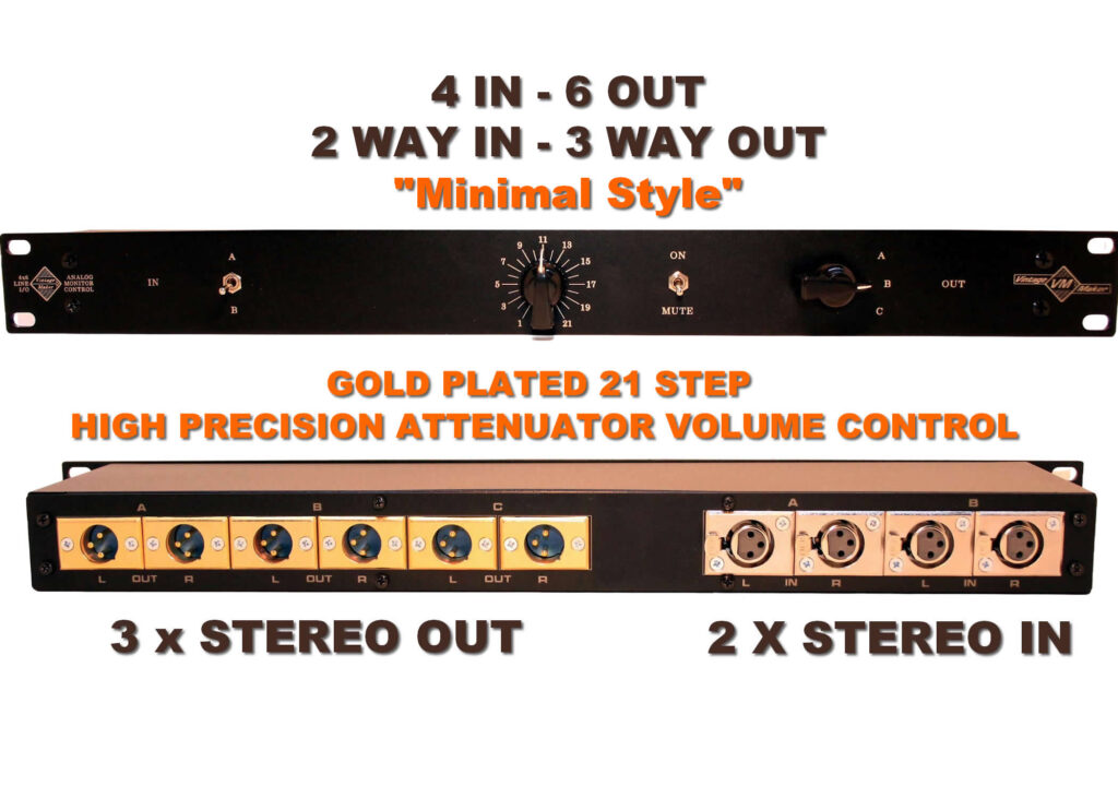 2-Way In - 3-Way Out XLR Studio Monitor Controller Minimal Style