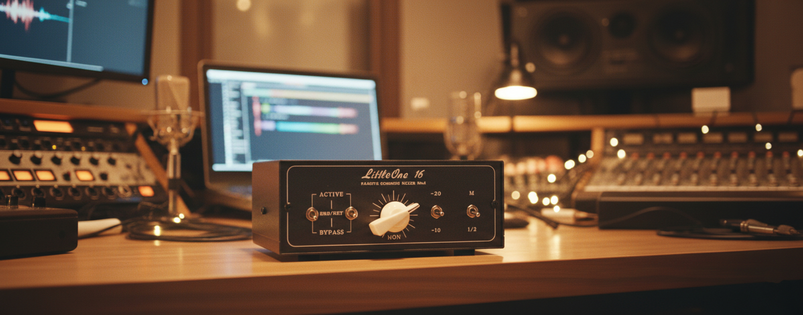How Analog Summing Creates Warmth and Harmonics in a Mix 9 A professional 16-24 channel portable analog summing mixer on a desktop studio workstation featuring premium control knobs and VU meters.