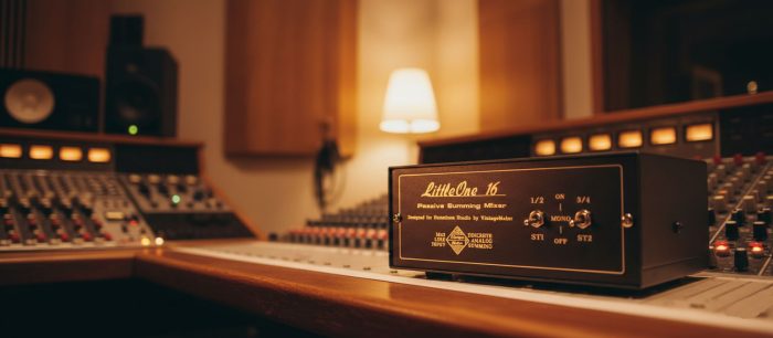 LittleOne 16-24 Desktop Analog Summing Mixer - Custom Built by VintageMakerr LittleOne 16-24 channel desktop passive analog summing mixer with custom wood cheeks for hybrid studio setup