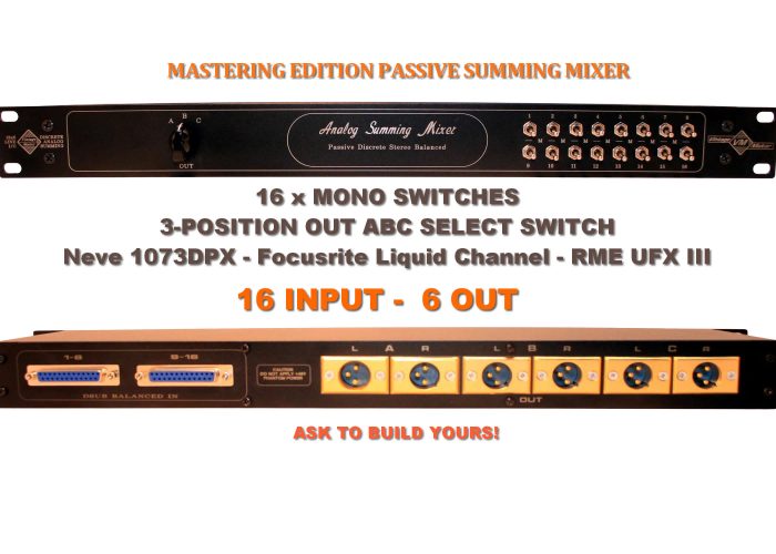 16 Channel Passive Summing Mixer Neve 1073DPX Focusrite Liquid Channel 16 Channel Passive Summing Mixer Neve 1073DPX Focusrite Liquid Channel