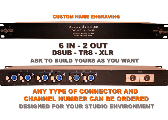 Rack 6 In 2 Out analog summing mixer TRS DSUB XLR 6x2 Passive Studio Summing Mixer XLR - TRS or DSUB I/O