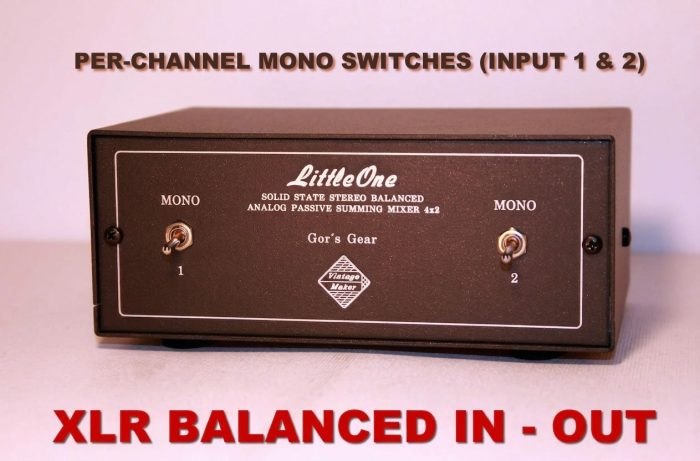 XLR summing with per channel mono switch LittleOne 4-Ch XLR Desktop Analog Studio Summing Mixer – Ch 1/2 Mono Sum Switch