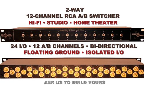 1Custom 12-Channel RCA A/B Switcher – 24 Inputs / 12 Outputs – 36 RCA Connections – Bi-Directional – Floating Ground & Fully Isolated I/O – Hi-Fi, Studio & Home Theater