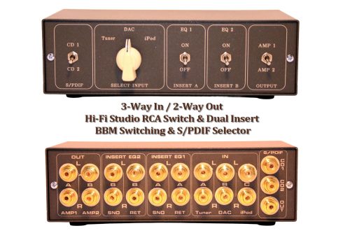 3-Way In / 2-Way Out Hi-Fi Studio RCA Switcher with Dual EQ Inserts, BBM Switching & S/PDIF A/B Selector Hi Fi Studio Audio Router Topping DAC Realistic TM 1001 Tuner & iPod Touch 2nd Gen