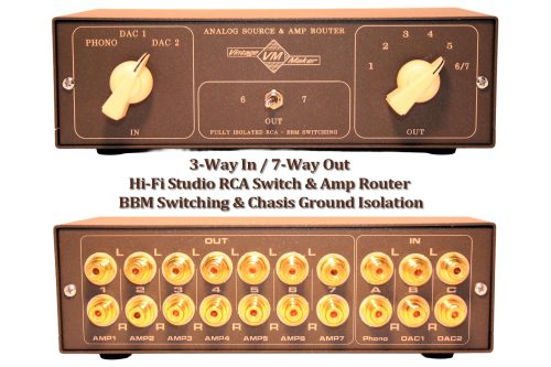 Hi Fi Studio Audio Router swotch Pro Ject Tube Box S2 xDuoo TA 22 tube 3-Way In / 7-Way Out Stereo RCA Hi-Fi Switcher – BBM Amp Receiver Router with Ground Isolation