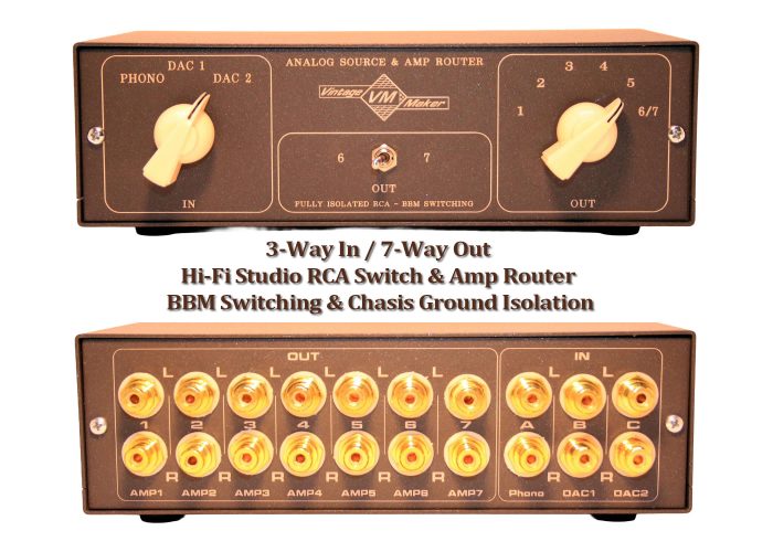Hi Fi Studio Audio Router swotch Pro Ject Tube Box S2 xDuoo TA 22 tube 3-Way In / 7-Way Out Stereo RCA Hi-Fi Switcher – BBM Amp Receiver Router with Ground Isolation